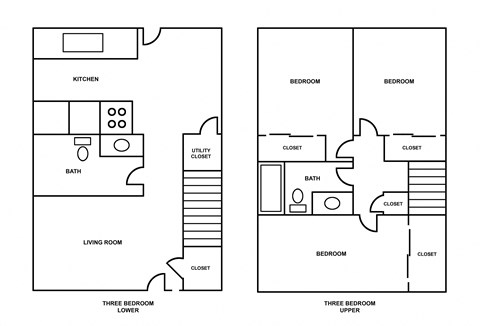 Floor plan for 3 beds, 2 baths, 1038 sqft